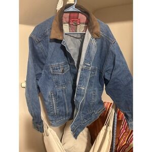Vintage MARLBORO COUNTRY‎ STORE Leather Collar Blue Jean Denim Jacket Men's L